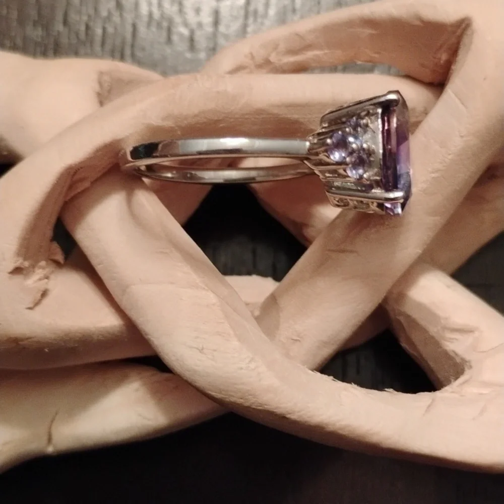 Genuine Petalite & Tanzanite 925 Sterling Silver Ring Size 9 - Picture 3 of 5